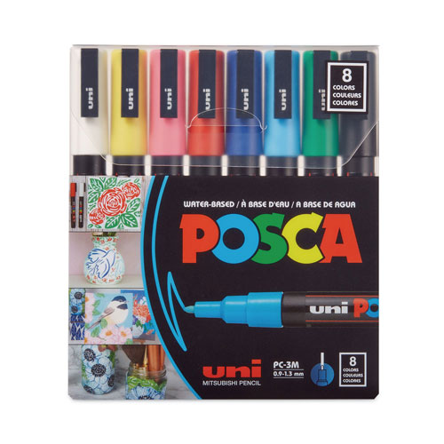 Uni-Ball POSCA Permanent Specialty Marker, Fine Bullet Tip, Assorted Colors, 8/Pack