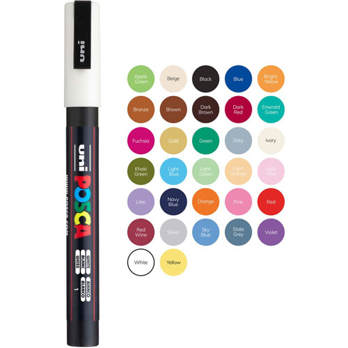 Uni-Ball Posca Paint Marker - Fine Marker Point - Black Water Based, Pigment-based Ink - 6 / Pack