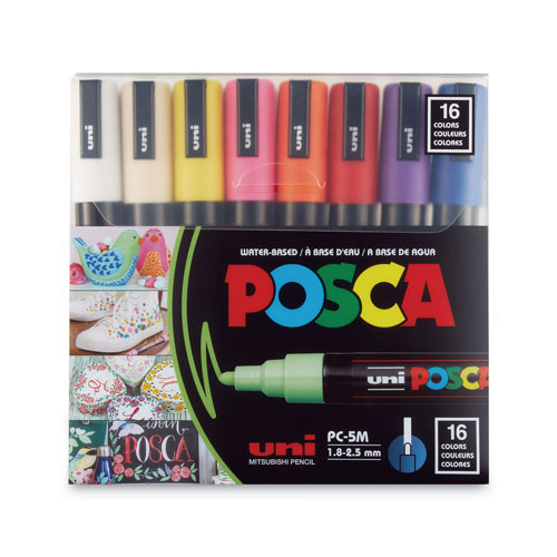 Uni-Ball POSCA Permanent Specialty Marker, Medium Bullet Tip, Assorted Colors, 16/Pack