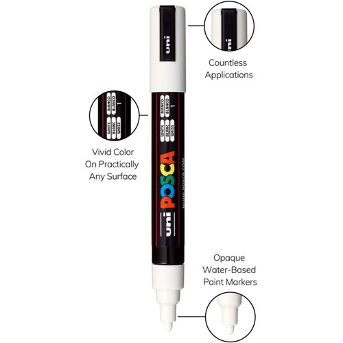 Uni-Ball Posca Paint Marker - Medium Marker Point - White Water Based, Pigment-based Ink - 6 / Pack