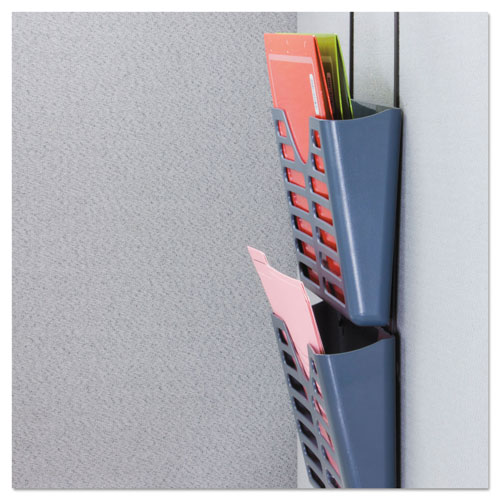Universal Recycled Plastic Cubicle Triple File Pocket, Cubicle Pins Mount, 13.5 x 4.75 x 28, Charcoal