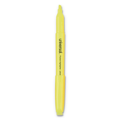 Universal Pocket Highlighters, Chisel Tip, Fluorescent Yellow, Dozen