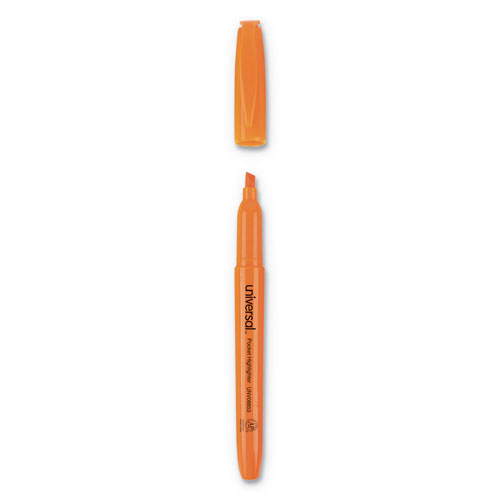 Universal Pocket Highlighters, Fluorescent Orange Ink, Chisel Tip, Orange Barrel, Dozen
