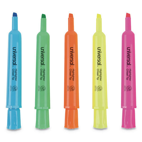 Universal Desk Highlighters, Assorted Ink Colors, Chisel Tip, Assorted Barrel Colors, 5/Set