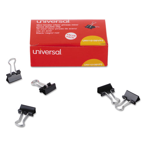 Universal Binder Clips, Mini, Black/Silver, 36/Box