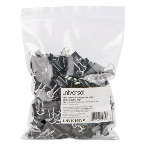 Universal Binder Clip Zip-Seal Bag Value Pack, Mini, Black/Silver, 144/Pack