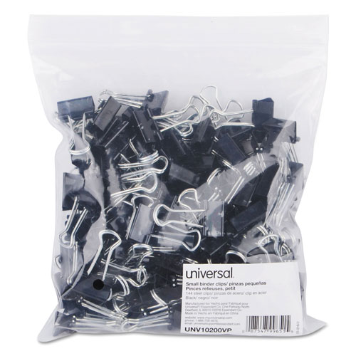 Universal Binder Clips in Zip-Seal Bag, Small, Black/Silver, 144/Pack