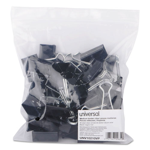 Universal Binder Clips in Zip-Seal Bag, Medium, Black/Silver, 36/Pack