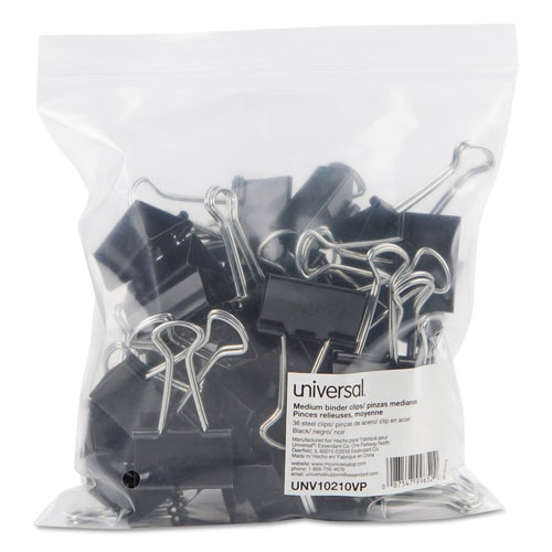 Universal Binder Clip Zip-Seal Bag Value Pack, Medium, Black/Silver, 36/Pack