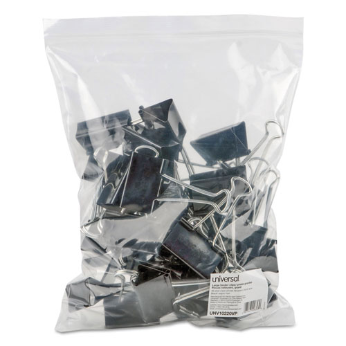 Universal Binder Clips in Zip-Seal Bag, Large, Black/Silver, 36/Pack