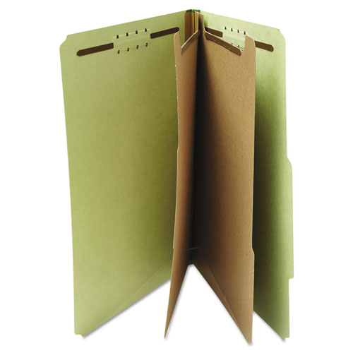 Universal Six--Section Pressboard Classification Folders, 2 Dividers, Letter Size, Green, 10/Box