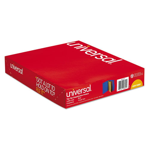 Universal Bright Colored Pressboard Classification Folders, 2 Dividers, Letter Size, Cobalt Blue Cover, 10/Box