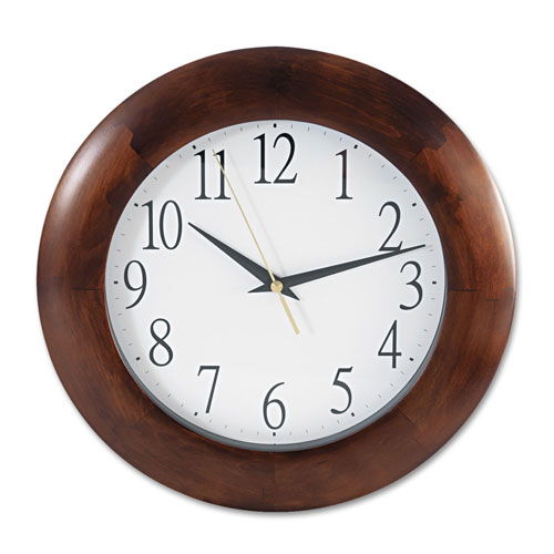 Universal Round Wood Wall Clock, 12.75" Overall Diameter, Cherry Case, 1 AA (sold separately)