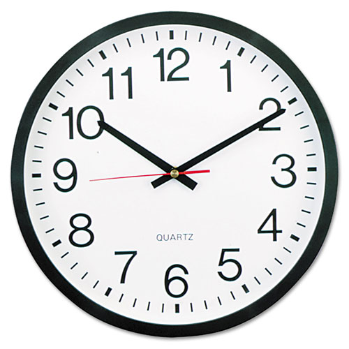 Universal Classic Round Wall Clock, 12.63" Overall Diameter, Black Case, 1 AA (sold separately)
