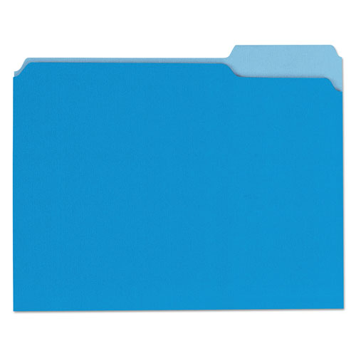 Universal Deluxe Colored Top Tab File Folders, 1/3-Cut Tabs, Letter Size, Blue/Light Blue, 100/Box