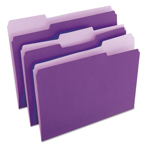Universal Deluxe Colored Top Tab File Folders, 1/3-Cut Tabs, Letter Size, Violet/Light Violet, 100/Box