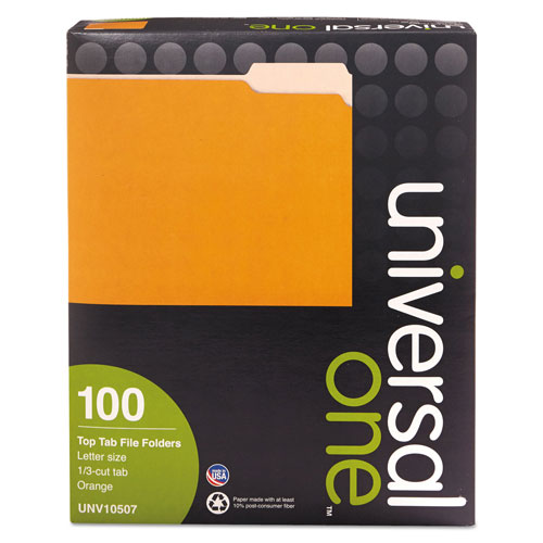 Universal Deluxe Colored Top Tab File Folders, 1/3-Cut Tabs: Assorted, Letter Size, Orange/Light Orange, 100/Box