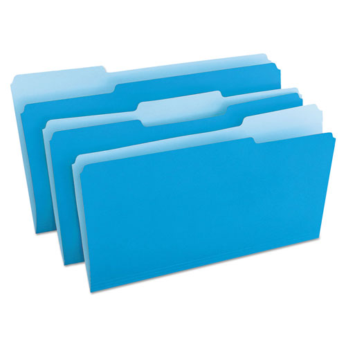Universal Deluxe Colored Top Tab File Folders, 1/3-Cut Tabs, Legal Size, Blue/Light Blue, 100/Box