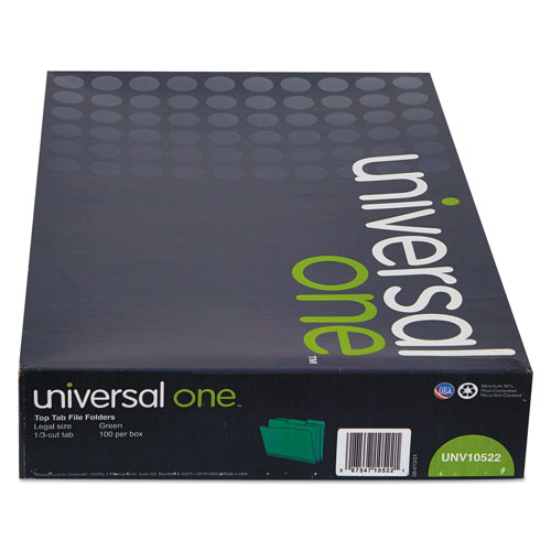 Universal Deluxe Colored Top Tab File Folders, 1/3-Cut Tabs, Legal Size, Bright Green/Light Green, 100/Box