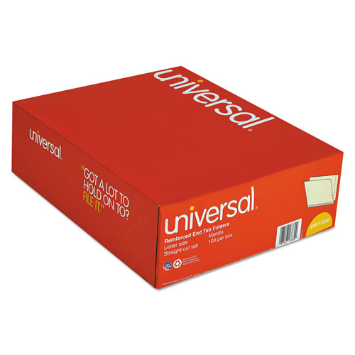 Universal Deluxe Reinforced End Tab Folders, Straight Tab, Letter Size, Manila, 100/Box