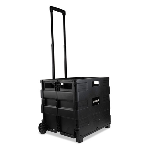 Safco Collapsible Mobile Storage Crate, Plastic, 18.25 x 15 x 18.25 to 39.37, Black