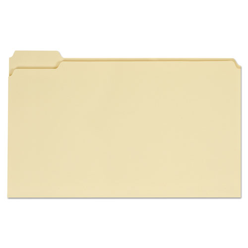 Universal Top Tab Manila File Folders, 1/5-Cut Tabs, Assorted Positions, Legal Size, 11 pt. Manila, 100/Box