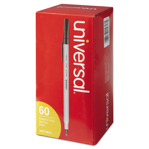 Universal Stick Ballpoint Pen Value Pack, Medium 1mm, Black Ink, Gray Barrel, 60/Pack