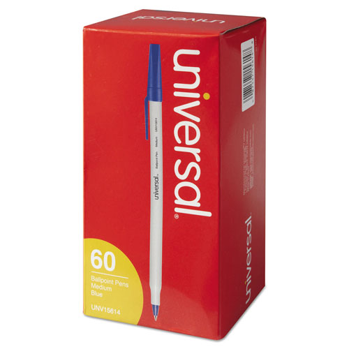 Universal Stick Ballpoint Pen Value Pack, Medium 1mm, Blue Ink, Gray Barrel, 60/Pack
