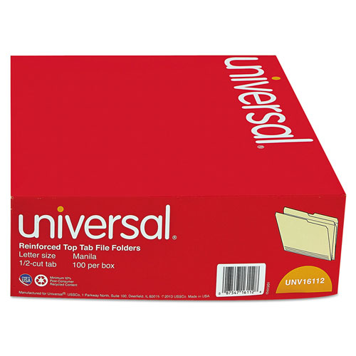 Universal Double-Ply Top Tab Manila File Folders, 1/2-Cut Tabs, Letter Size, 100/Box