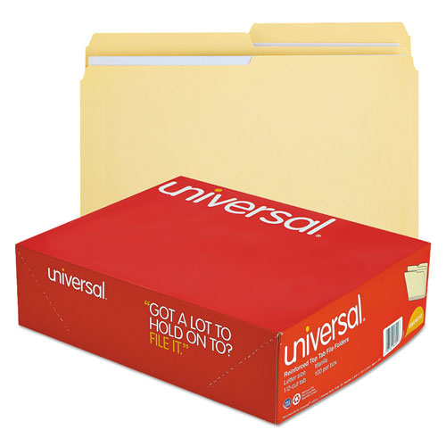 Universal Double-Ply Top Tab Manila File Folders, 1/2-Cut Tabs: Assorted, Letter Size, 0.75