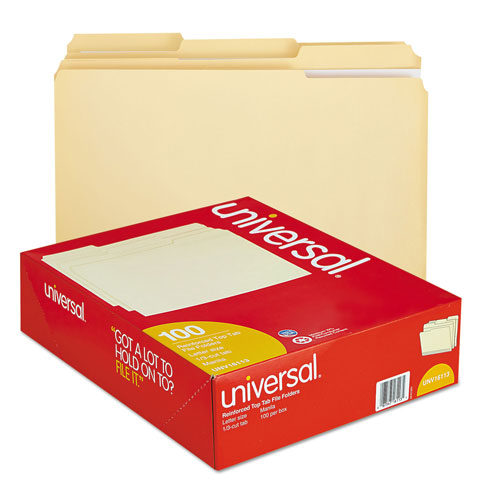 Universal Double-Ply Top Tab Manila File Folders, 1/3-Cut Tabs: Assorted, Letter Size, 0.75