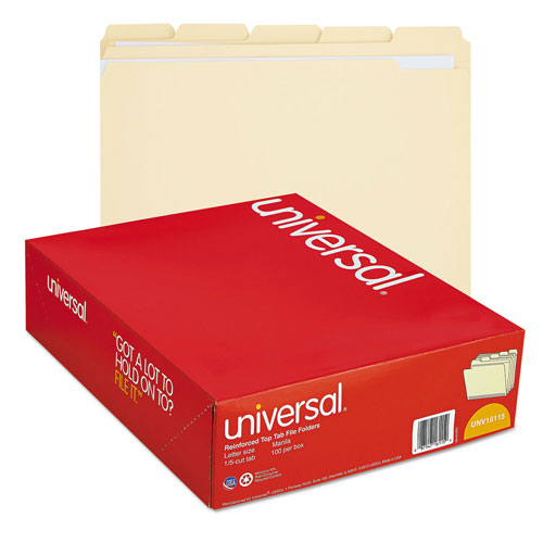 Universal Double-Ply Top Tab Manila File Folders, 1/5-Cut Tabs: Assorted, Letter Size, 0.75