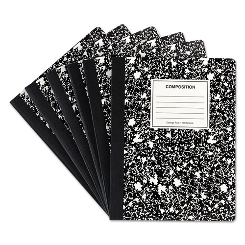 Universal Composition Book, Medium/College Rule, Black Marble Cover, (100) 9.75 x 7.5 Sheets, 6/Pack