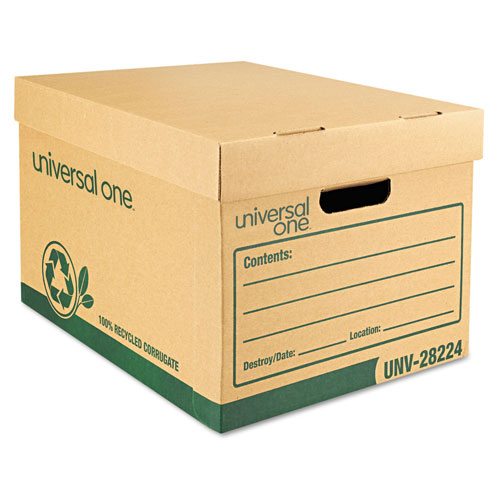 Universal Recycled Heavy-Duty Record Storage Box, Letter/Legal Files, Kraft/Green, 12/Carton