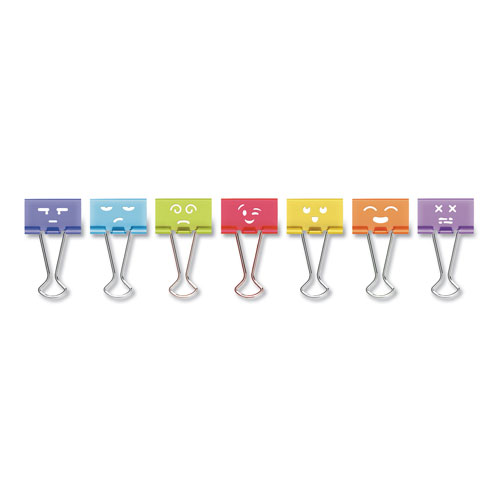 Universal Emoji Themed Binder Clips in Dispenser Tub, Medium, Assorted Colors, 42/Pack