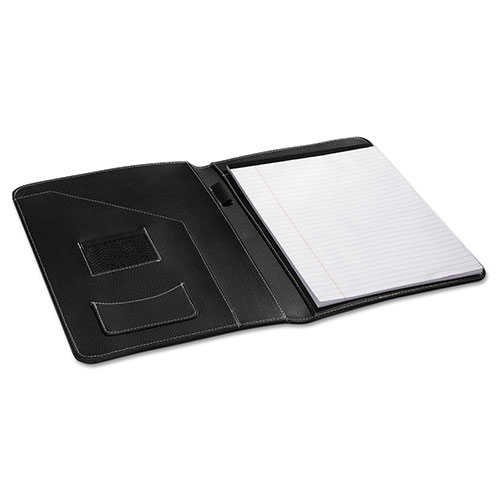 Universal Leather-Look Pad Folio, Inside Flap Pocket w/Card Holder, Black