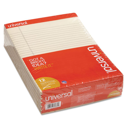 Universal Colored Perforated Writing Pads, Wide/Legal Rule, 8.5 x 11, Ivory, 50 Sheets, Dozen