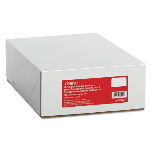 Universal Peel Seal Strip Business Envelope, #9, Square Flap, Self-Adhesive Closure, 3.88 x 8.88, White, 500/Box