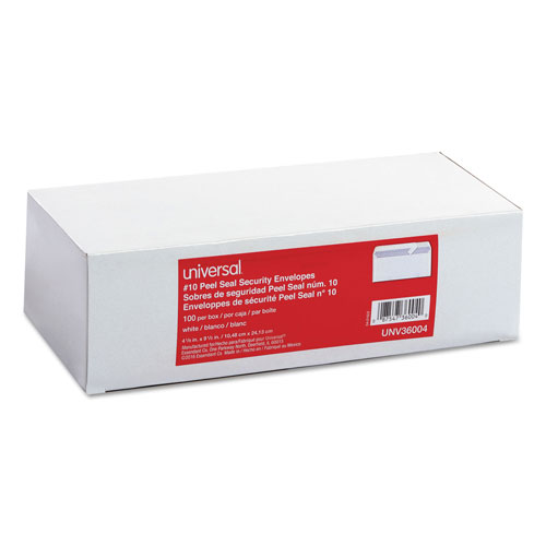 Universal Peel Seal Strip Security Tint Business Envelope, #10, Square Flap, Self-Adhesive Closure, 4.13 x 9.5, White, 100/Box