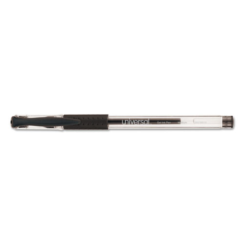 Universal Comfort Grip Gel Pen, Stick, Medium 0.7 mm, Black Ink, Clear Barrel, Dozen