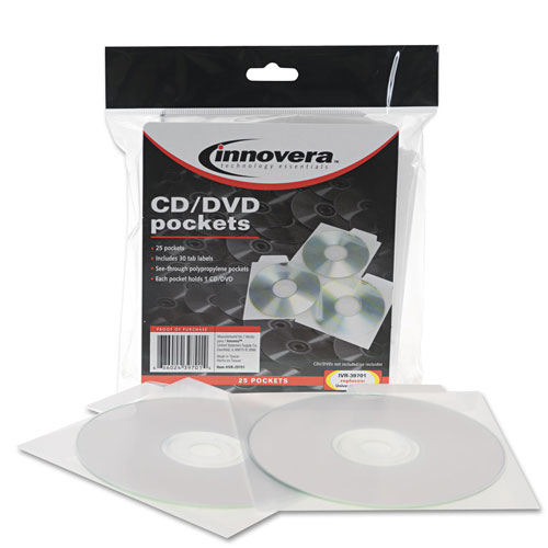 Innovera CD/DVD Pockets, 25/Pack