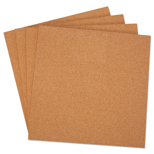 Universal Cork Tile Panels, 12 x 12, Brown Surface, 4/Pack