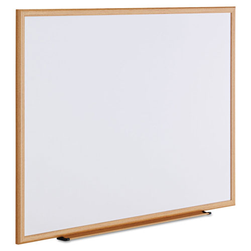 Universal Deluxe Melamine Dry Erase Board, 48 x 36, Melamine White Surface, Oak Fiberboard Frame