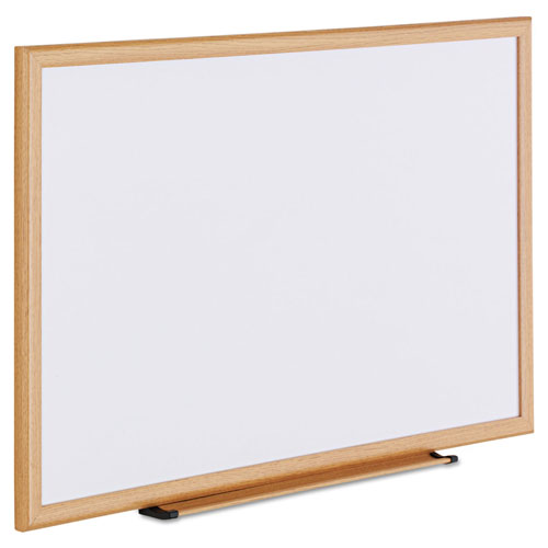 Universal Deluxe Melamine Dry Erase Board, 36 x 24, Melamine White Surface, Oak Fiberboard Frame