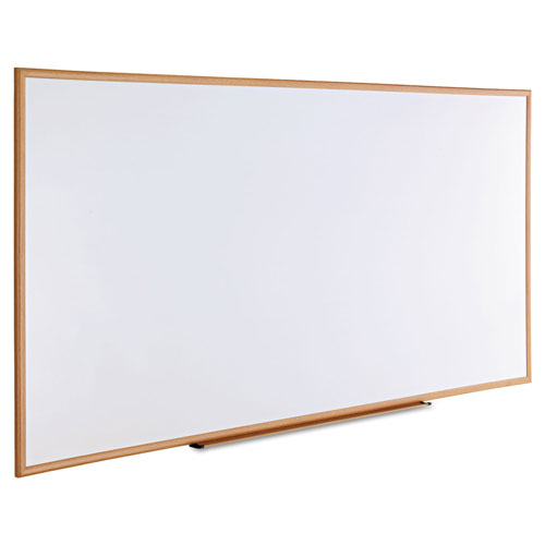 Universal Deluxe Melamine Dry Erase Board, 96 x 48, Melamine White Surface, Oak Fiberboard Frame
