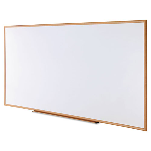 Universal Deluxe Melamine Dry Erase Board, 96 x 48, Melamine White Surface, Oak Fiberboard Frame