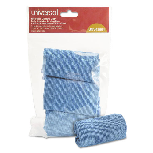 Universal Microfiber Cleaning Cloth, 12 x 12, Blue, 3/Pack