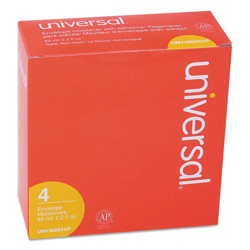 Universal Envelope Moistener with Adhesive, 2.2 oz Bottle, Clear, 4/Pack