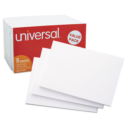 Universal Unruled Index Cards, 3 x 5, White, 500/Pack