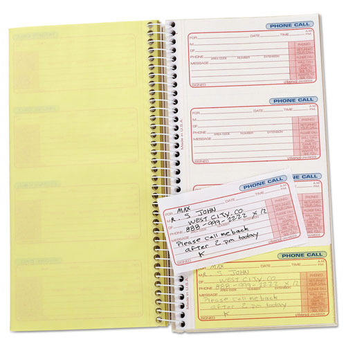 Universal Wirebound Message Books, Two-Part Carbonless, 5 x 2.75, 4 Forms/Sheet, 400 Forms Total